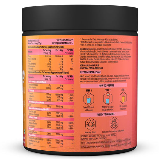 NATURYZ Creatine X7 Pure Micronized Creatine Monohydrate Post Workout drink | Rapid Absorption with Aminos | BCAA | ATP Transport Matrix | Muscle Growth & Strength | Power of 7 Blends | Muscle Builder- 250g(MixFruit Cocktail)