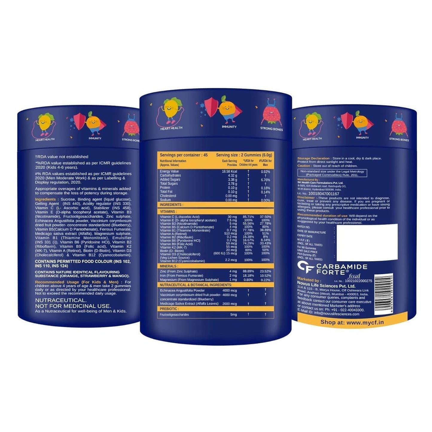 Carbamide Forte Multivitamin For Kids | Multivitamin Gummies For Kids | Multivitamin Gummies For Immunity | Vitamin Gummies For Immunity With No Added Sugar | 90 Gummy Bears