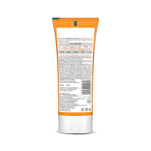 Himalaya Sun Protect+ Ultra Light Sunscreen | Light tint Cream| 90% Natural Origin Ingredients | In vivo tested SPF 50 PA++++ | Dermatologically tested for all skin types | No white cast | Make up friendly | Sweat Resistant | 50g
