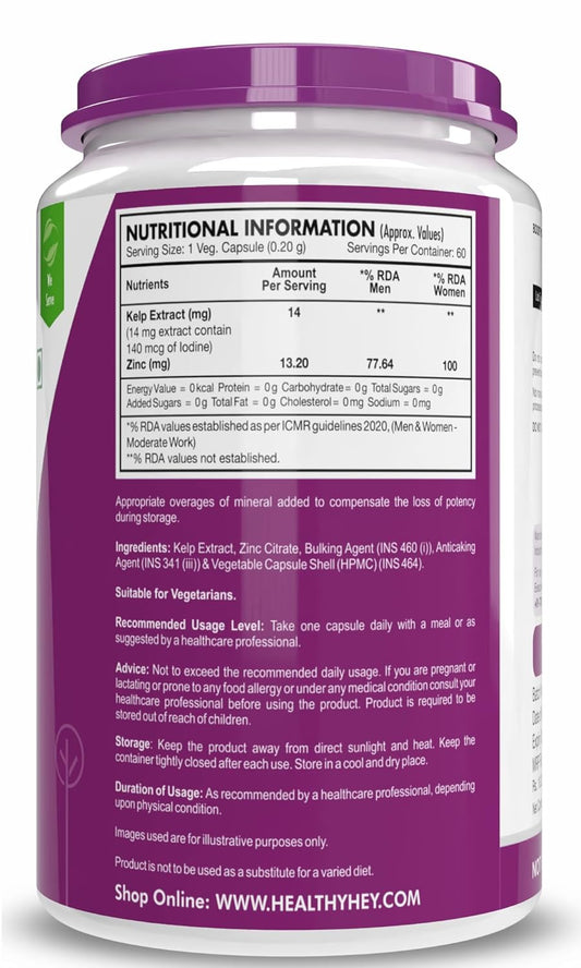 HealthyHey Nutrition Kelp Extract with Zinc Citrate - 60 Vegetable Capsules