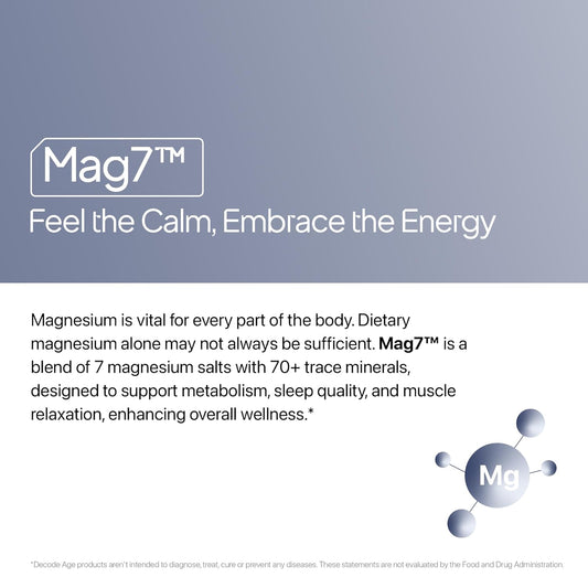 Decode Age Mag7| Magnesium Supplement Complex with BisGlycinate, Citrate, Malate, Oxide, and others| 99% Pure| Strong Bones, Muscle Recovery, Better Mood and Sleep| 60 Capsule