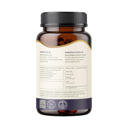 Wellwith Diabera 500mg – 60 Veg Capsules (Pack of 1) | Blood Sugar Support Capsules with Jamun, Karela, Gudmar, Methi Beej, Triphala | Herbal Formula for Sugar Control & Metabolism