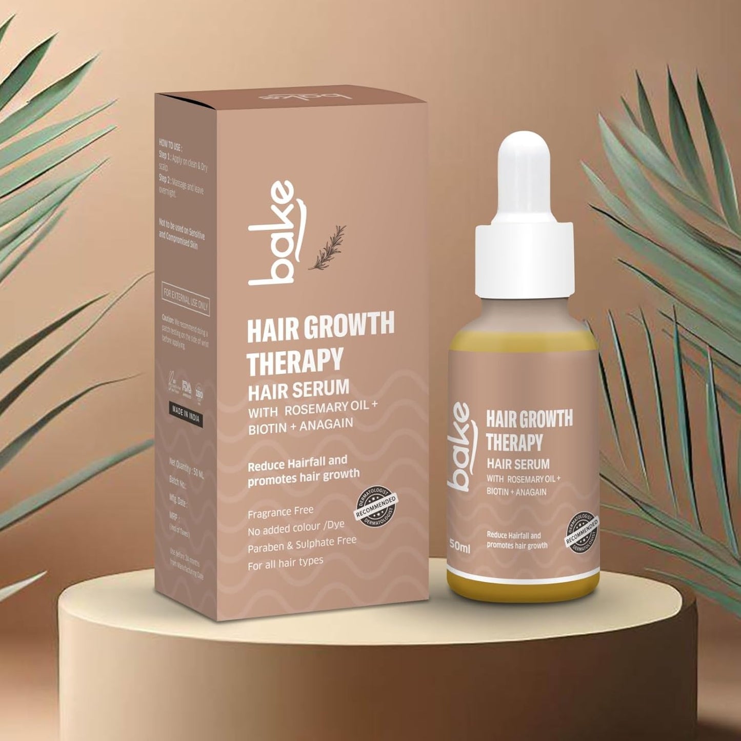 BAKE 95% Pure Rosemary Oil Hair Serum for Hairfall Control with Anagain & Biotin | Scalp Serum For Hair Growth & Dry, Frizzy Hair | For Women & Men | 50ml