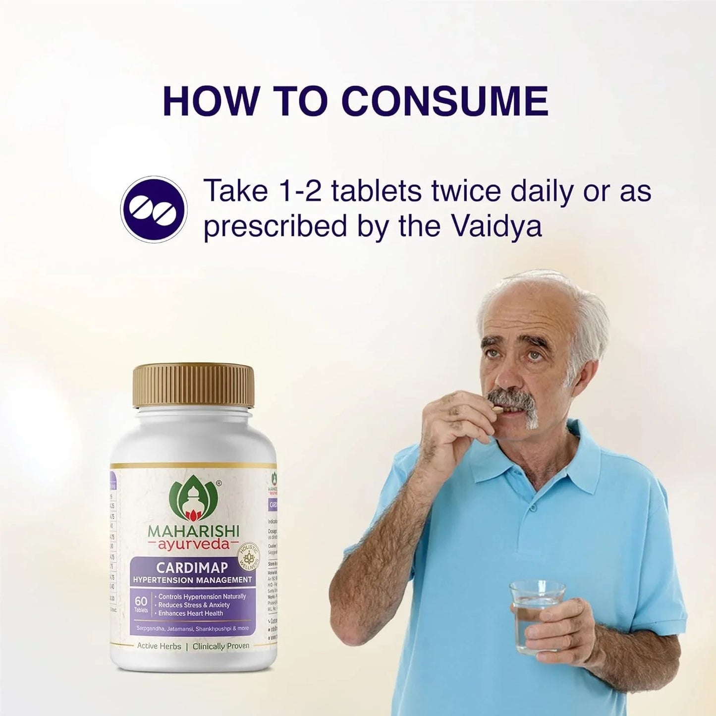 Maharishi Ayurveda Cardimap | Helps Normalises Blood Pressure Naturally | Unique Formulation | Synergy of 5 Herbs | 30 days Pack (60 Tablets)
