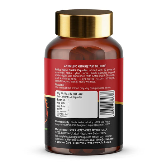 Fytika Horse Shakti Capsules | 20 Potent Ayurvedic Herbs | For Men’s Strength, Stamina & Daily Vitality | 60 Capsules