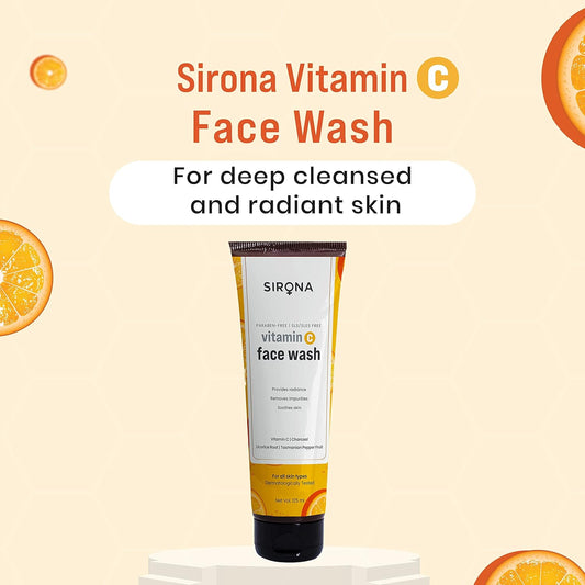 Sirona Vitamin C Face Wash for Men & Women – 125 ml | Suitable For All Skin Type |Natural Ingredients for Face Cleansing| Provides Radiance, Removes Impurities & Soothes Skin