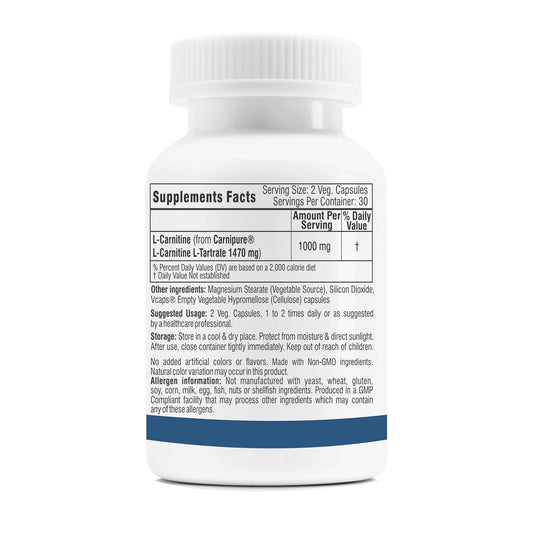 Trexgenics® CARNITREX 735 - CARNIPURE (Lonza, Switzerland) L-Carnitine L-Tartrate 735mg, Fat Metabolism, Energy, Endurance & Performance Boost Advanced formula (60 Veg. Capsules)