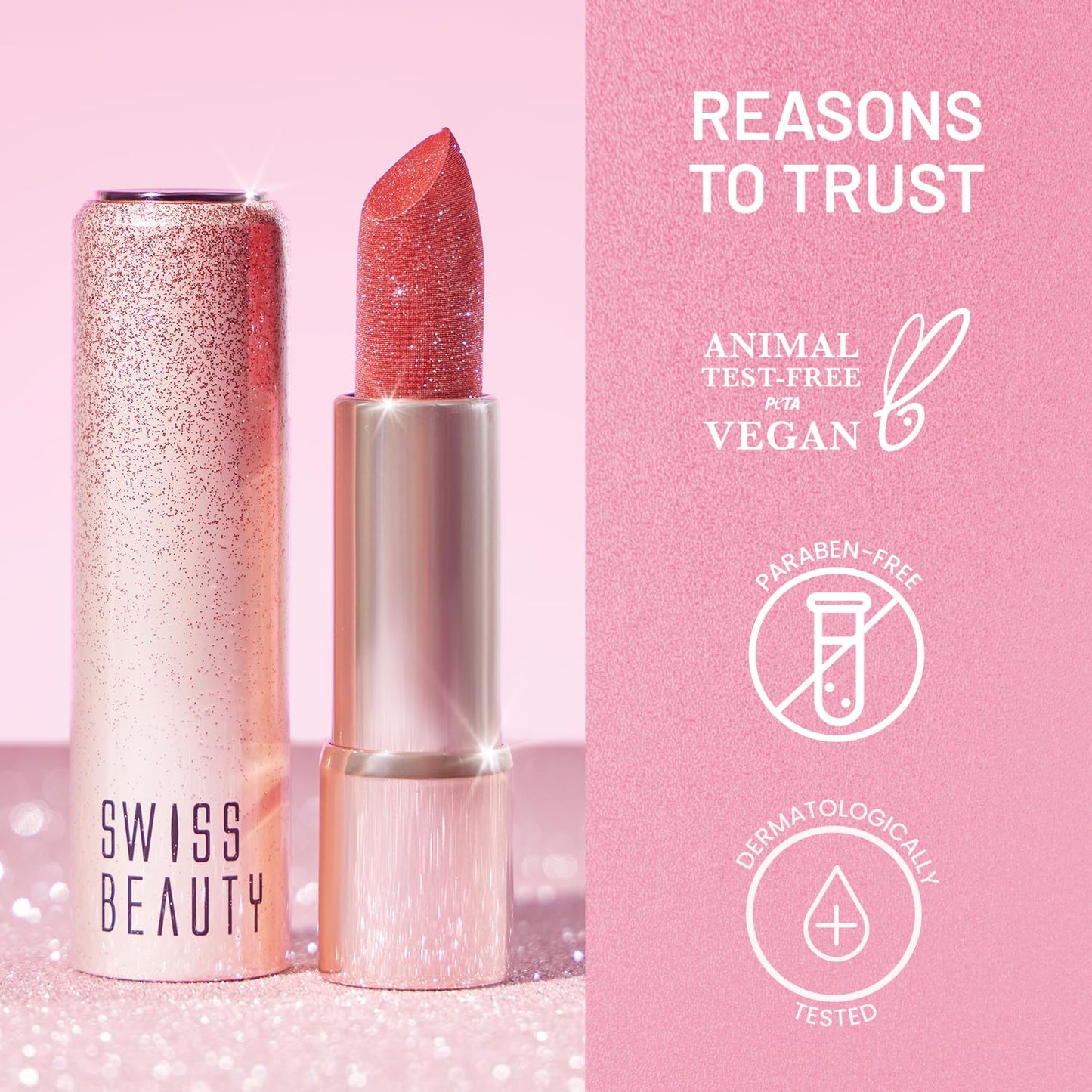 Swiss Beauty More Than Glitter Lipstick | Glittery Finish | Nourishing | With Vitamin C | One Swipe Smooth Glide | Shade- 3 Glimmer Coral, 3gm