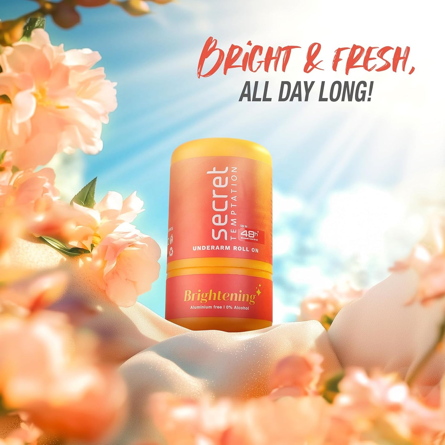 Secret Temptation Brightening Antiperspirant Non Sticky Roll On Deodorant Stick For Women, Reduce Underarm Darkness, Brightens & Evens Out Skin Tone, Zinc Oxide & Niacinamide, 50ml