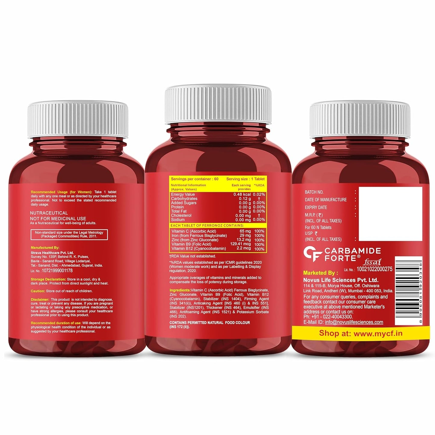 Carbamide Forte Chelated Iron Supplement for Women and Men | Folic Acid Tablets for Pregnancy | Hemoglobin Booster | 60 Veg Tablets for Hair Growth with Iron Bisglycinate
