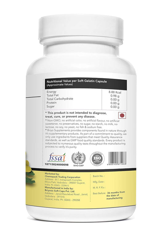 Briyosis Evening Primrose Oil For Healthy Skin Supports Hormonal Balance in Women Helpful in PMS & Menopause Natural Oil Extract 60 Liquid Filled Capsules- 1000 mg Softgel