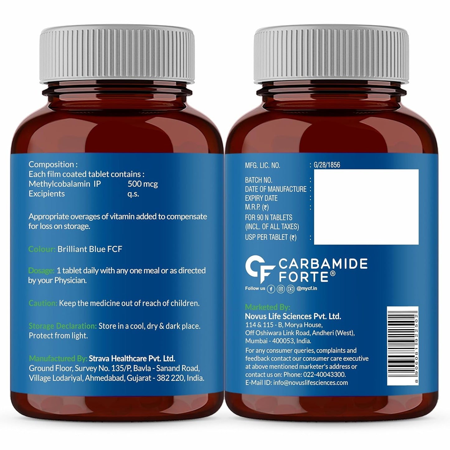 Carbamide Forte Vitamin B12 Supplements | B12 Vitamin Tablets - Methylcobalamin 500mcg | Best Vitamin B-12 Supplement For Men & Women - 90 Tablets