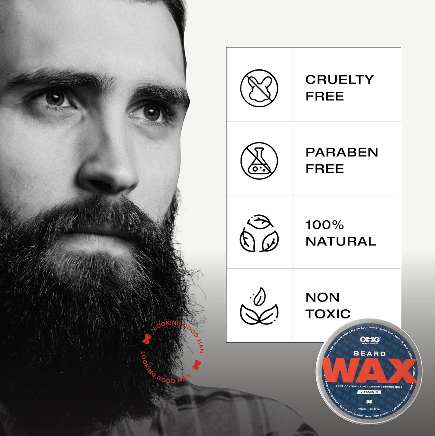 OMG Beard Wax 100gm | Frizz Control | Long Lasting Hold | Strong Hold | Enriched with Vitamin C | 100% Natural Ingredients
