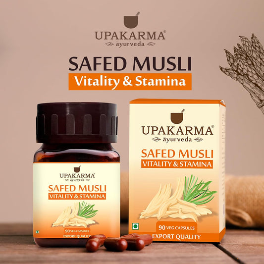 UPAKARMA Safed Musli Capsules (500 mg) | Stamina & Vitality Booster for Men | 90 Veg Capsules - Pack of 1