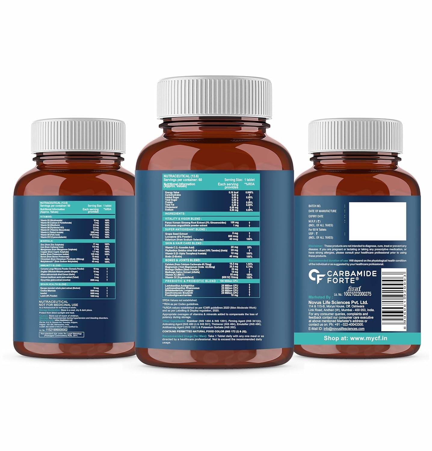 Carbamide Forte Multivitamin Tablet for Men Gym | Multi vitamin Tablet for Men | Multi Vitamin for Mens for Daily Immunity & Energy Support | 60 Tablets