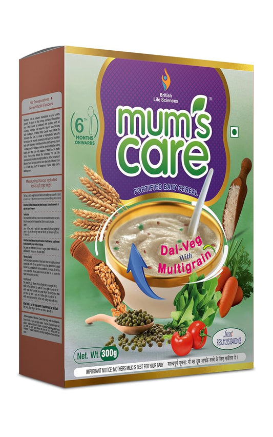 Mums Care Dal Veg Multigrain Baby Cereal – Nutritious & Delicious Instant Food for Growing Babies Rich in Iron, Calcium & Protein | NO Added Colours & Flavours | 300g | 6 Month Onwards