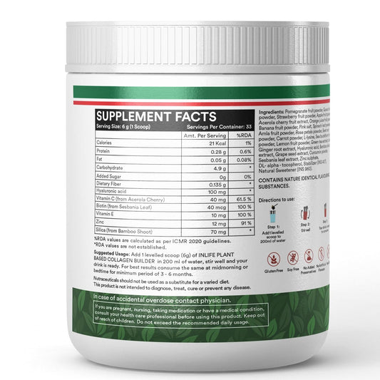 INLIFE Collagen Builder Supplements For Women and Men | Plant Based Collagen Powder for Skin & Hair with Biotin from Sesbania, Vitamin C, Silica, Hyaluronic Acid, Vitamin E, 200g (Fruit Punch)