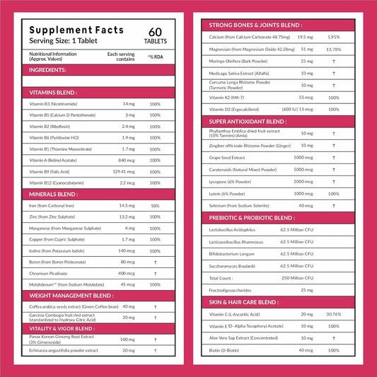 Carbamide Forte Multivitamin Tablets for Women with 43 Ingredients -60 Veg Tablets