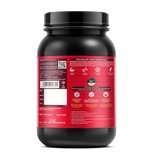 MuscleBlaze Super Gainer Black with Enhanced Gaining Formulaâ„¢- Appetite, Digestion & Testo Blend for Muscle Mass Gain (Chocolate, 1 kg / 2.2 lb)