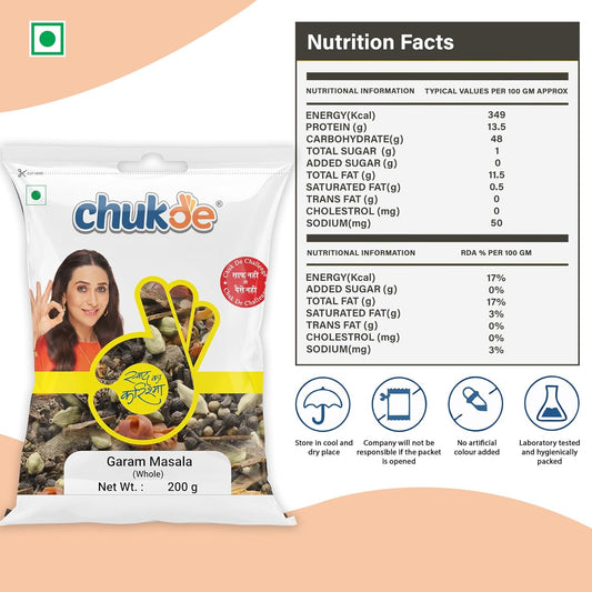 Chukde - Garam Masala Whole (7.05 OZ) .- Blend of 13 Spices - Authentic Indian Spice Blend for Rich Flavors - Ideal for Traditional Indian Dishes - Whole Blended Spice - 200 Gm