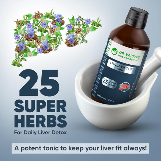 Dr. Vaidya's Liver Detox Tonic | 100% Ayurvedic | Fatty Liver Support | Liver Detox Supplement/Drink | Improve Digestion & Boost Metabolism | Liver Tonic for men & Women | 200ml