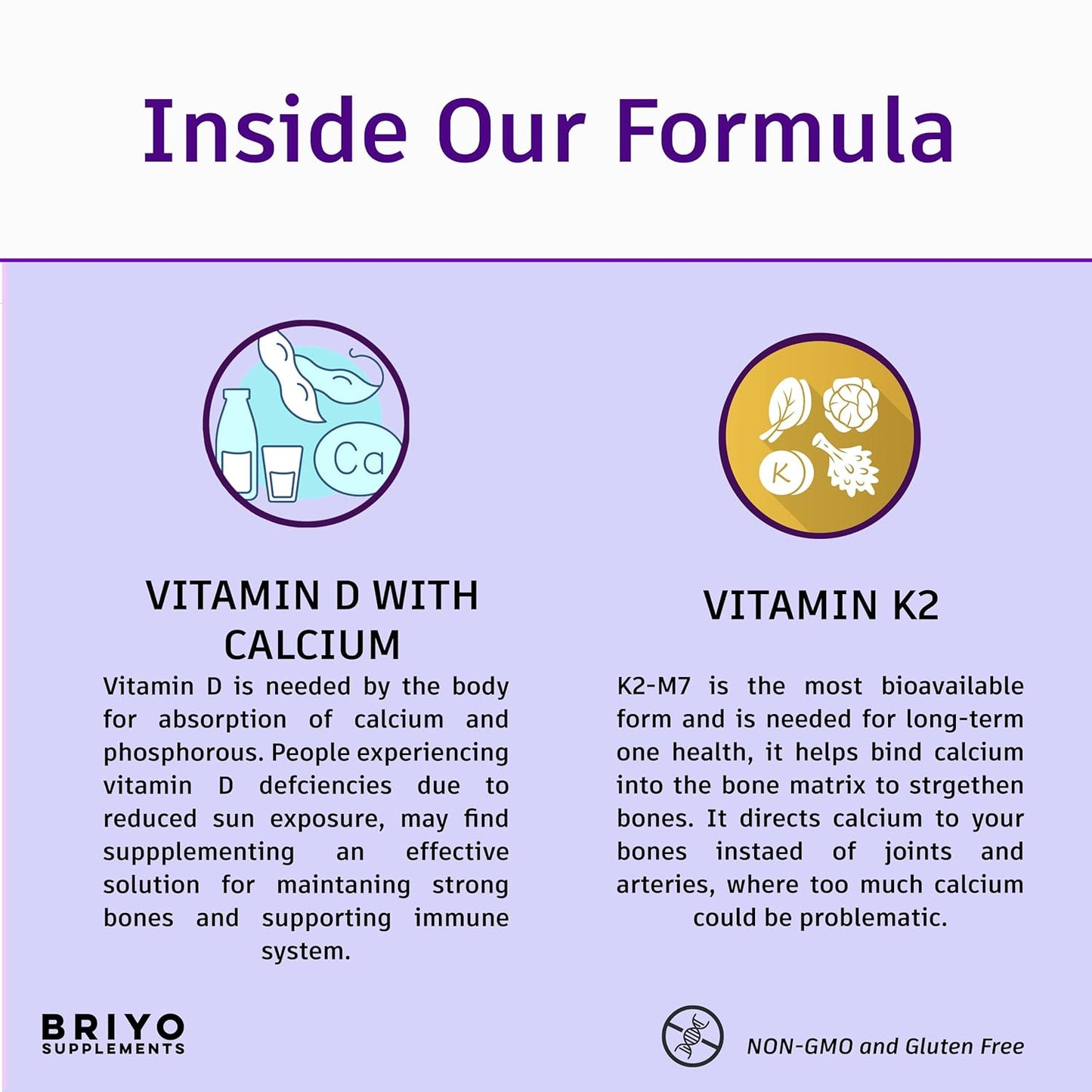 Briyosis Orthomax - Vitamin D3 & K2-M7 + Calcium Dietary Supplement for Bone Health, Stronger Bones, Teeth, Muscles & Immunity Calcium Supplement Absorption