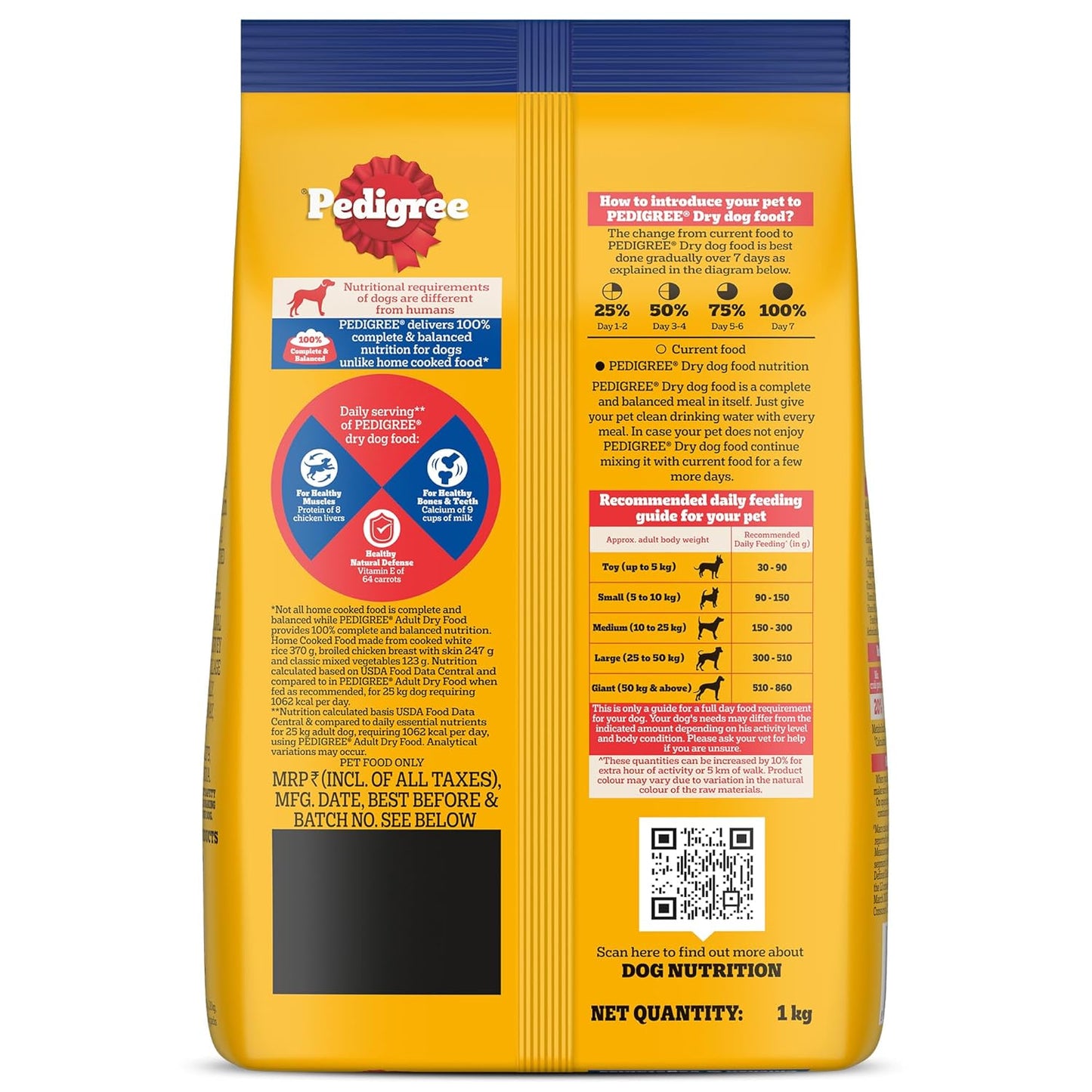 Pedigree Adult Dry Dog Food, Chicken & Vegetables, 1 kg, Contains 37 Essential Nutrients, 100% Complete & Balanced Food for Adult Dogs
