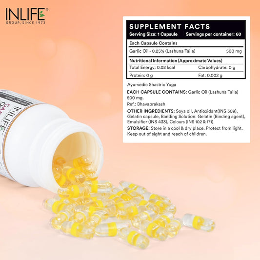 INLIFE Garlic Oil Capsules for Heart Health and Immune Support for Men and Women - 60 Liquid Filled Capsules