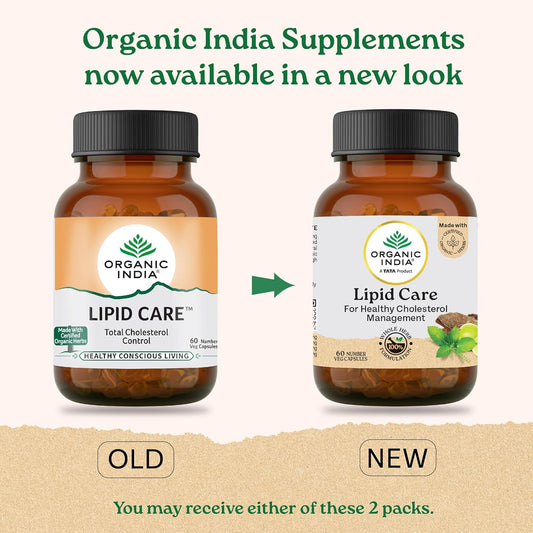 A TATA Product - Organic India Lipid Care - 60 Veg Capsules, Helps In Normal Cholesterol Levels & Lipid Levels, Lower Heart Rate & Blood Pressure, Naturally Rich In Antioxidants, GMP & NPOP Certified