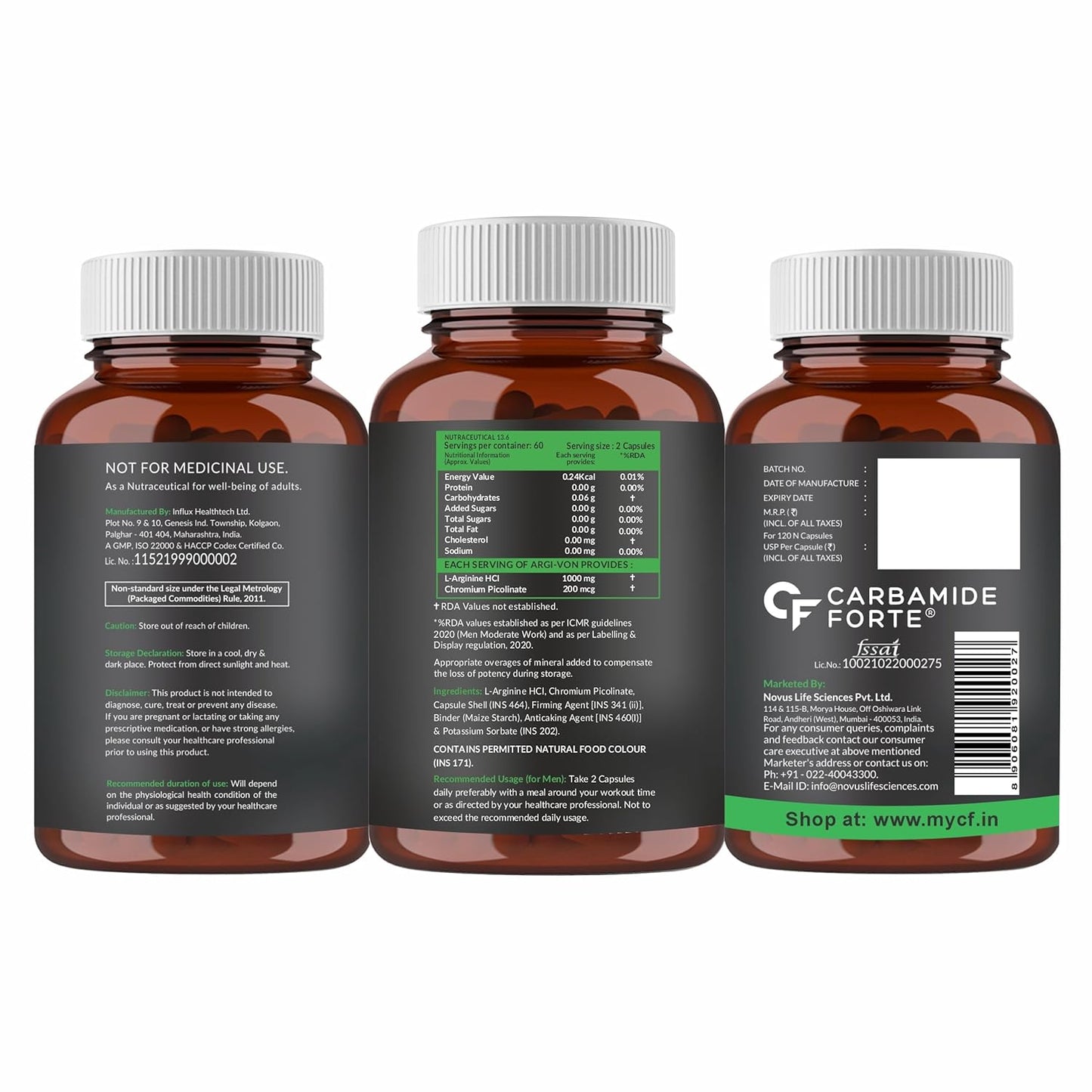 Carbamide Forte L-Arginine, Creatine 1000mg Supplement for Adults Per Serving -Veg Capsules 120 Count