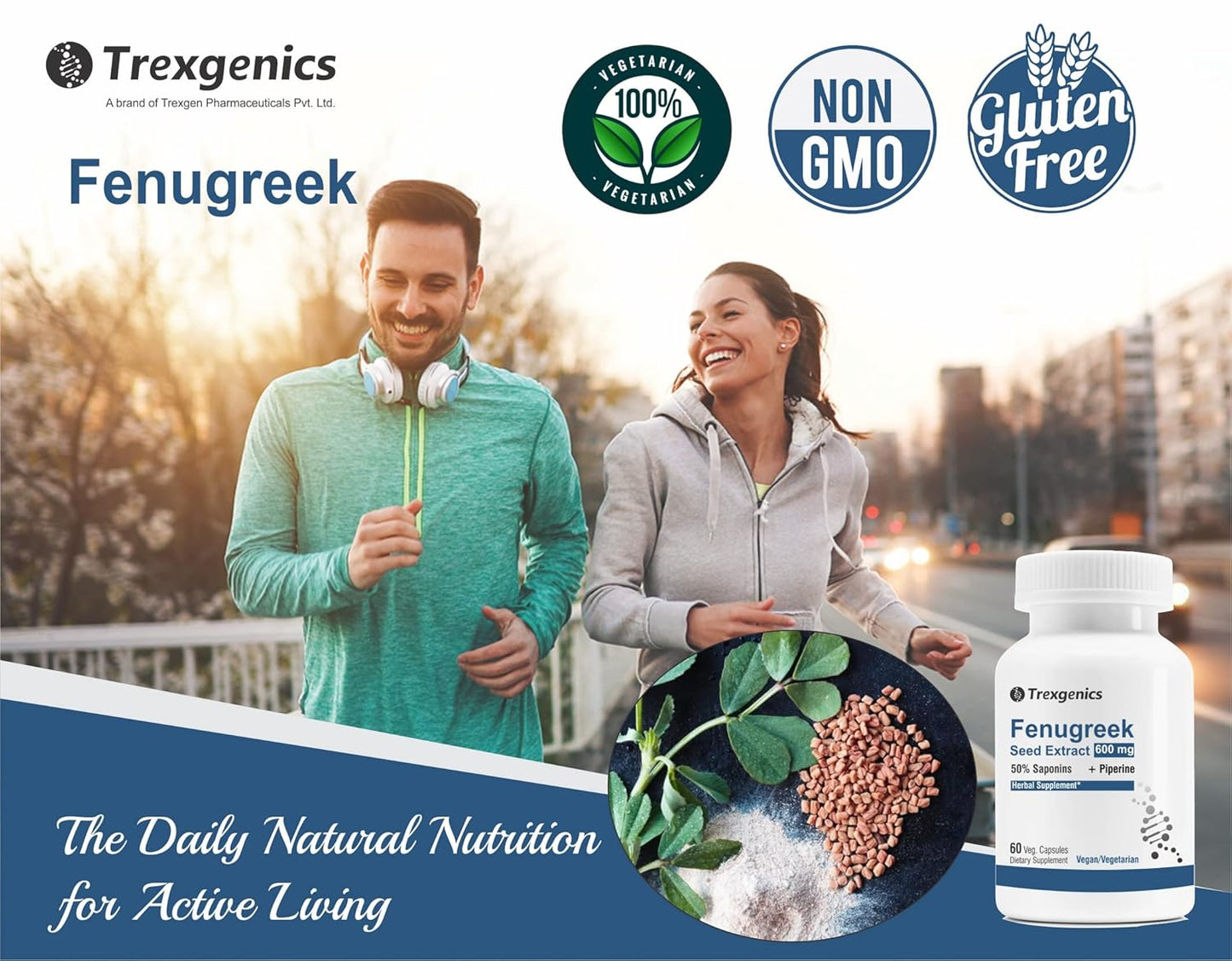 Trexgenics FENUGREEK Premium Standardized (50% Saponin) 600 mg with Bio-enhancer Piperine 5mg Multi-action Herbal Complex (60 Vcaps) (1)