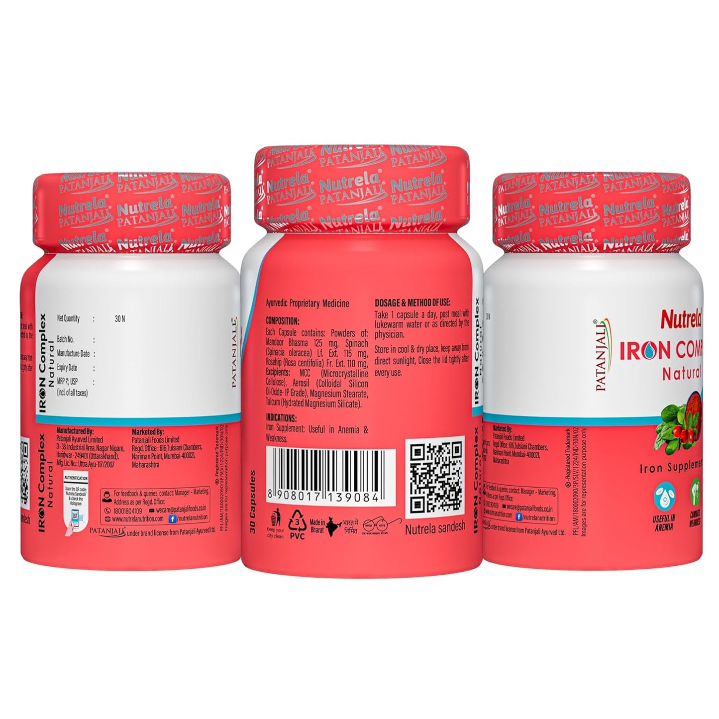 NUTRELA Iron Complex- Vegetarian Natural Capsules, 30 Count