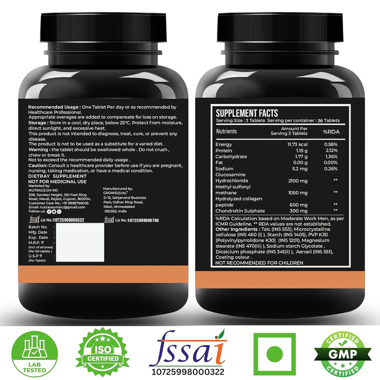Nutrasium Glucosamine Tablets For Joint Support with Collagen & Glucosamine Chondroitin MSM | Joint Cartilage Support & Muscle Health | Joint Pain & Joint Care Supplement | 30 Tablets