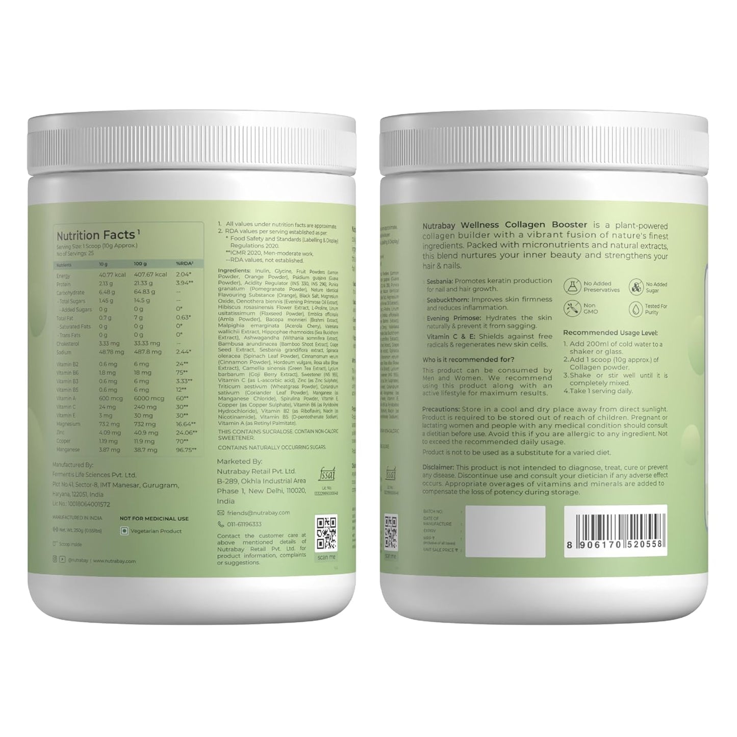 Nutrabay Collagen Booster Plant-Based Collagen Builder for Skin, Hair, Joints & Nails with Vitamin C & E – 250g, Orange Flavor | Tested for Purity | Non GMO