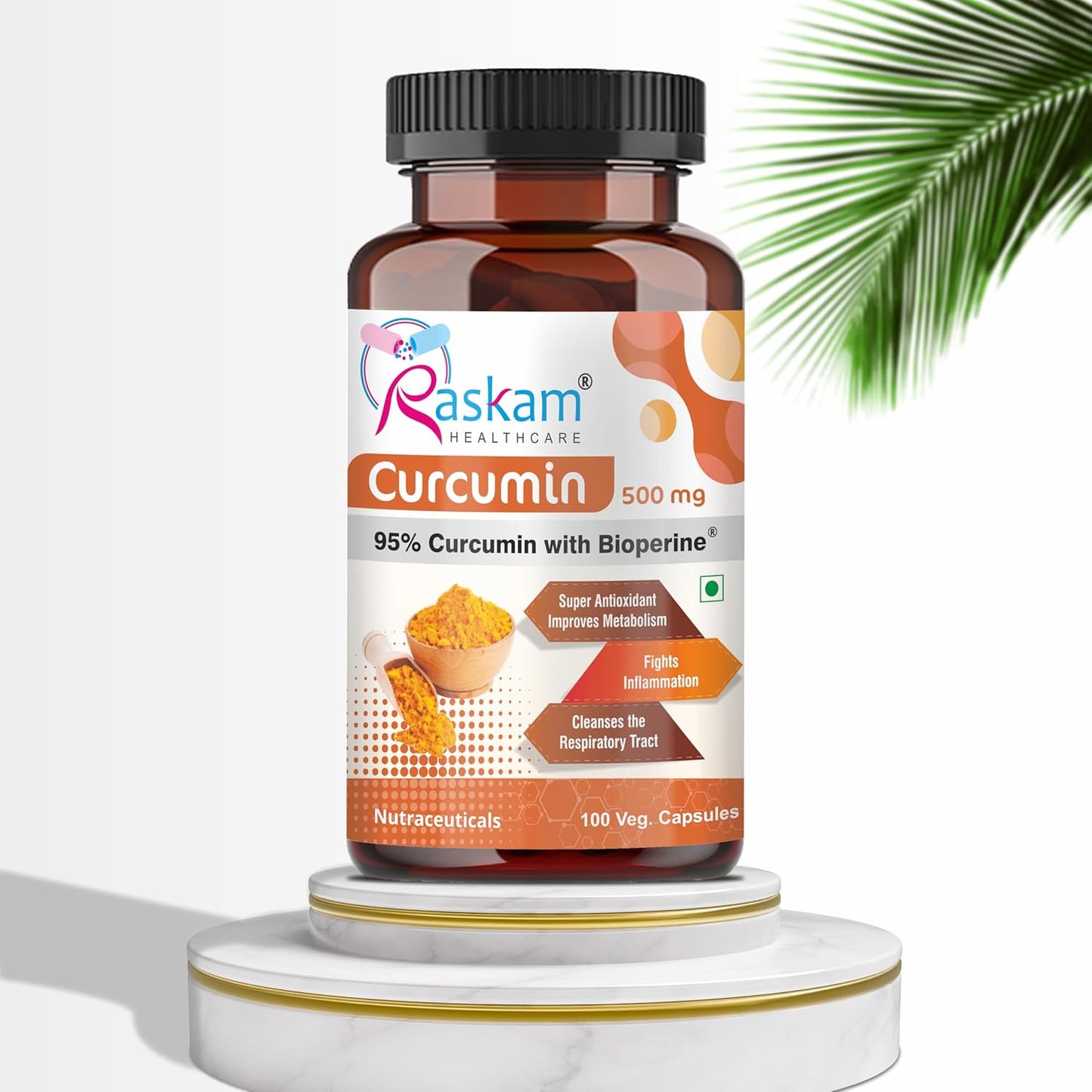 Curcumin 100 veg capsules-with 95% Curcuminoids - Higher Absorption- Antioxidant & Anti-inflammatory Supplement - For Skin, Joint Support, Boosts Immune System