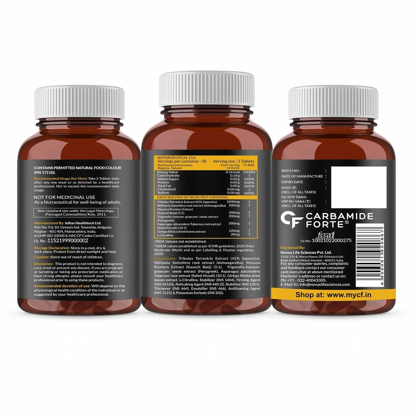 Carbamide Forte Testosterone Booster Supplement | Testosterone Supplement For Men To Support Energy, Stamina & Strength | 60 Tablets