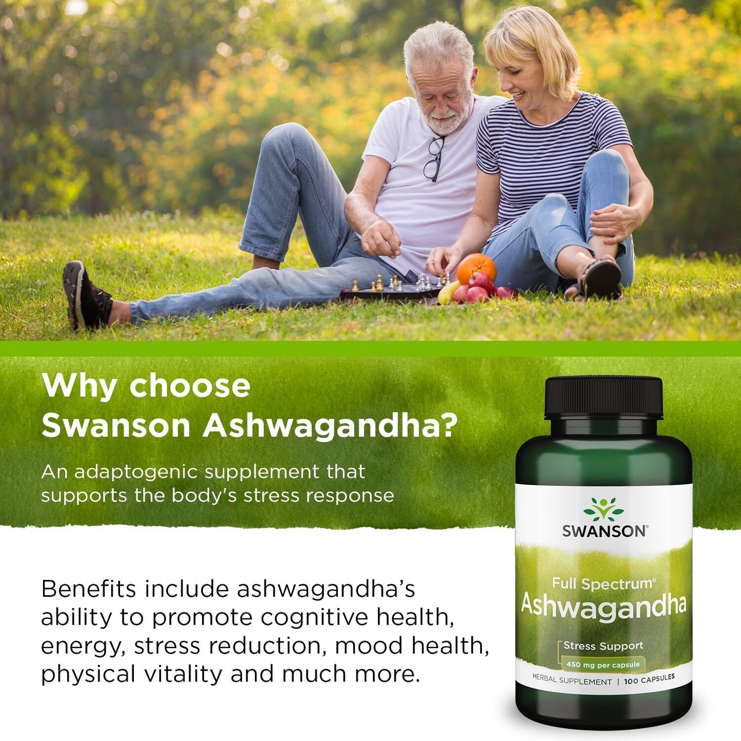 Swanson Full Spectrum Ashwagandha - Natural Stress, Energy, Sleep & Immune Support* - Traditional Ayurvedic Supplement - Gluten-Free & Non-GMO - 100 Vegan Capsules
