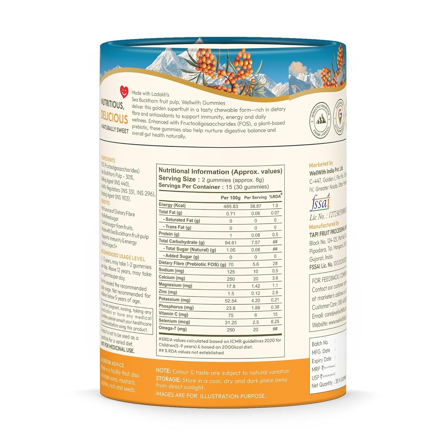Wellwith Sea buckthorn Gummies for kids and adults, Vitamin C Rich, multivitamin supplement, Immunity (30 Gummies)
