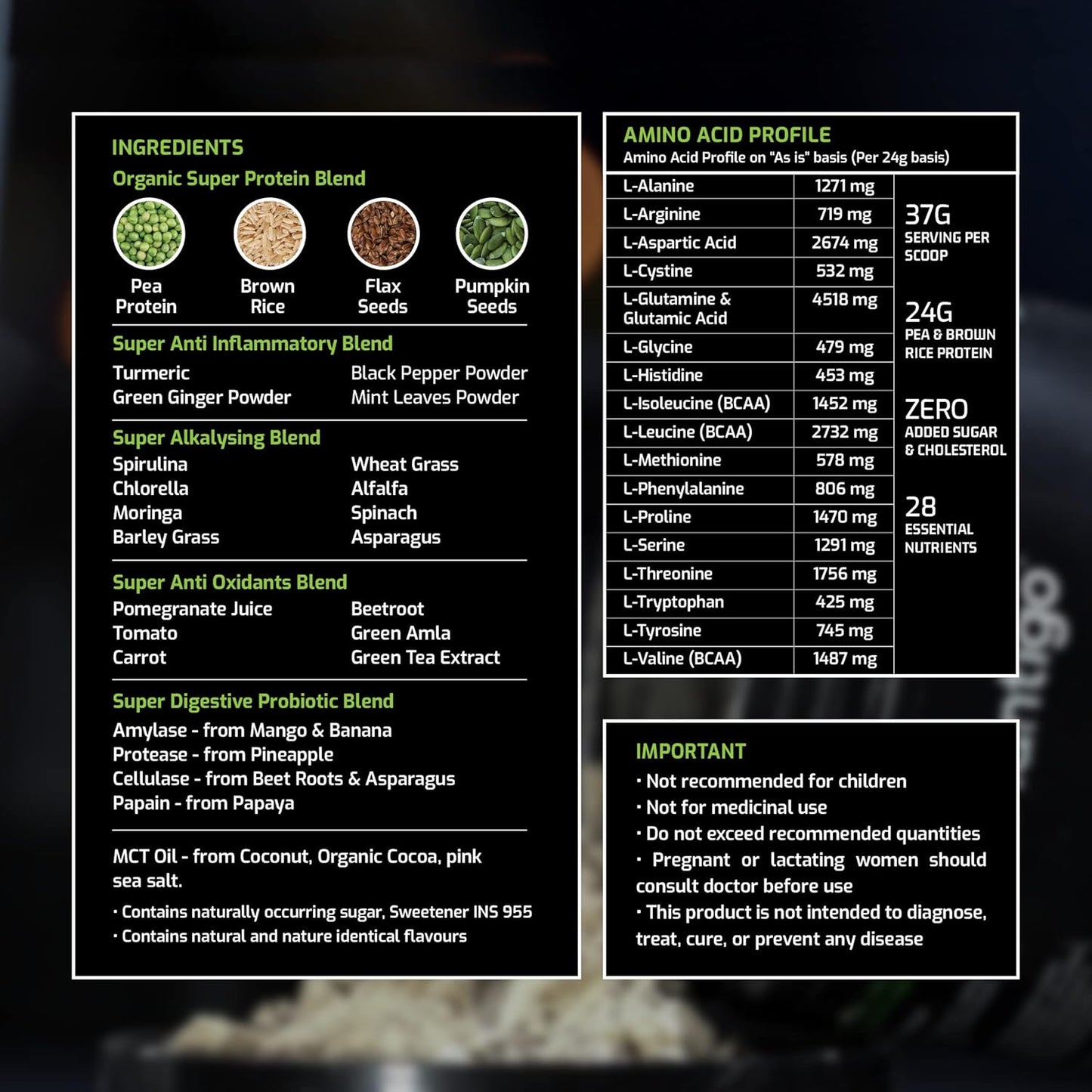 Plantigo Protein Powder 24g Plant Based Protein, 3g BCAA, 2g Leucine, 3g Fiber, 4x Fast Digestion, 95% Bioavailability, 3x Anti Oxidants, Anti Inflammatory, Vitamins, Minerals - Vanilla Flavored 500g