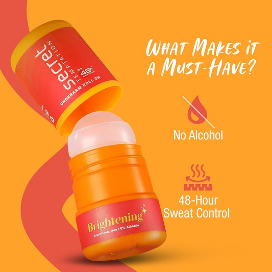 Secret Temptation Brightening Antiperspirant Non Sticky Roll On Deodorant Stick For Women, Reduce Underarm Darkness, Brightens & Evens Out Skin Tone, Zinc Oxide & Niacinamide, 50ml