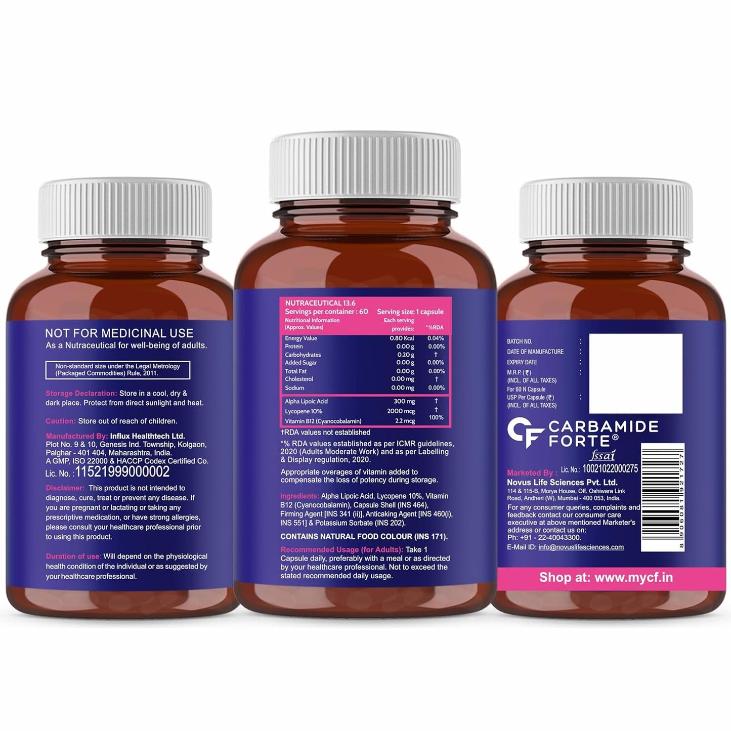 Carbamide Forte Alpha Lipoic Acid 300mg - ALA Capsules with Vitamin B12 & Lycopene | ALA Supplement | Supports Healthy Skin & Immunity - 60 Veg ALA Capsules