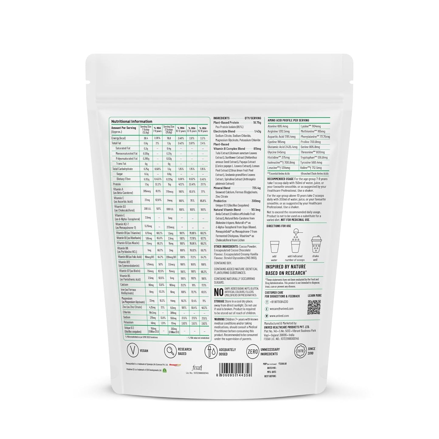 Unived Juniors Daily Nutrition - 15g Pea Protein, Electrolytes, Plant-Based Vitamins, Calcium, Iron, Zinc, Probiotics, Sugar-Free - Comprehensive Nutritional Support for Ages 7-18
