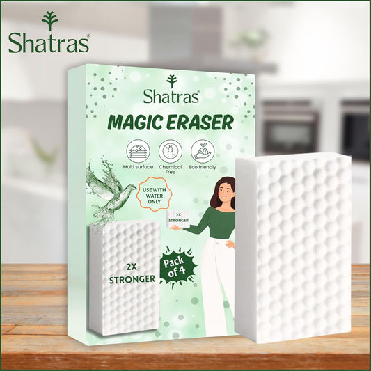 Shatras Magic Eraser Cleaning Sponge – Multipurpose Melamine Foam Stain Remover Foam for Walls, Kitchen, Bathroom, Tiles & Shoes | Just Add Water Stain Remover (Pack of-4)
