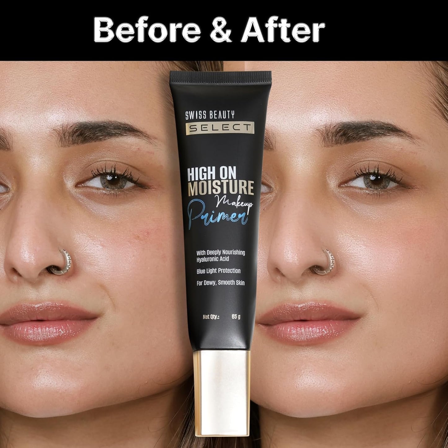 Swiss Beauty Select High On Moisture Makeup Primer | Enriched With Glycerin & Hyaluronic Acid | Protects Against Harsh Blue Light Rays | Intensely Nourishing | 65g