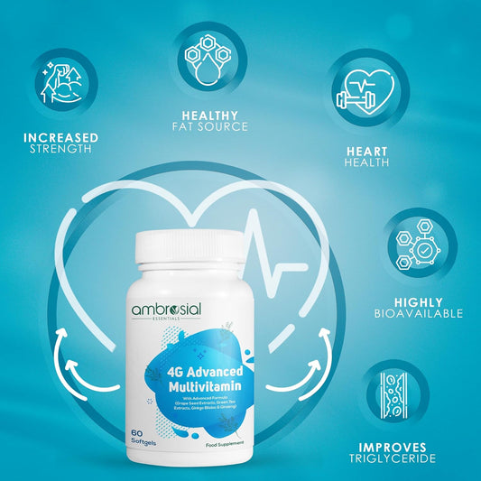 Ambrosial 4GAdvanced Multivitamin for Men| High Strength Multivitamin for Women with 45 Essential Vitamins & Minerals| Goodness of Ginseng Green, Tea, Vitamin B12, B7, B9, D3 (Pack of 1-60 Softgels)