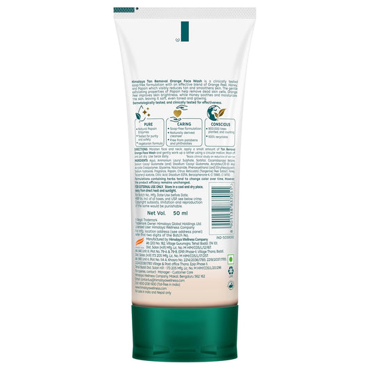 Himalaya Tan Removal Orange Face Wash | Deeply Cleanses & Reduces Tan | with Orange Peel, Papain & Honey | Exfoliates Dead Skin | Dermatologically Tested | For Men & Women | 50ml