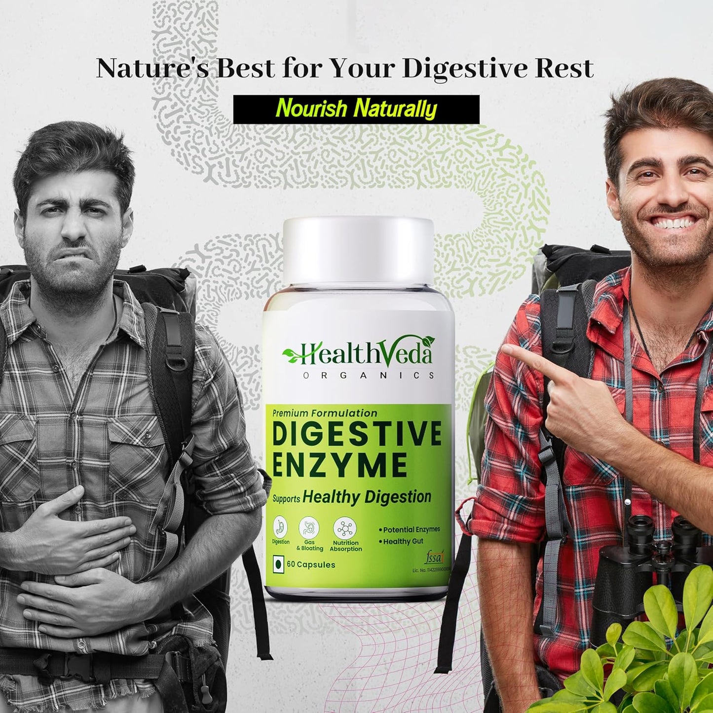 Health Veda Organics Digestive Enzyme Capsules | For Better Digestive Function, Healthy Gut, & Health Management | 60 Veg Capsules for both Men & Women…
