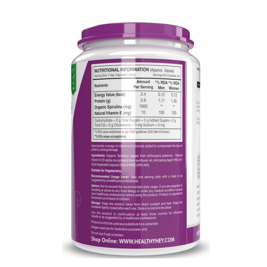 HealthyHey Nutrition Spirulina 120 Veg capsules.