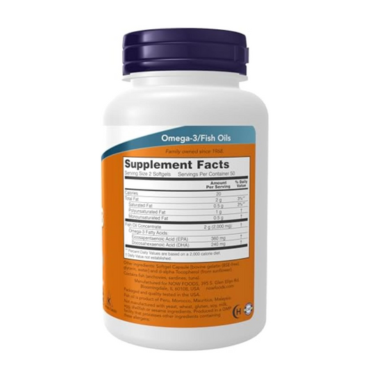 NOW Supplements, Omega-3 180 EPA / 120 DHA, Molecularly Distilled, Cardiovascular Support, 100 Softgels