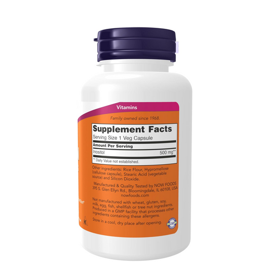 NOW Supplements, Inositol 500 mg, Healthy Membrane Function*, Cellular Health*, 100 Veg Capsules